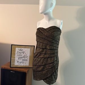 NWT BCX Strapless Black and Gold Thread Party Dress